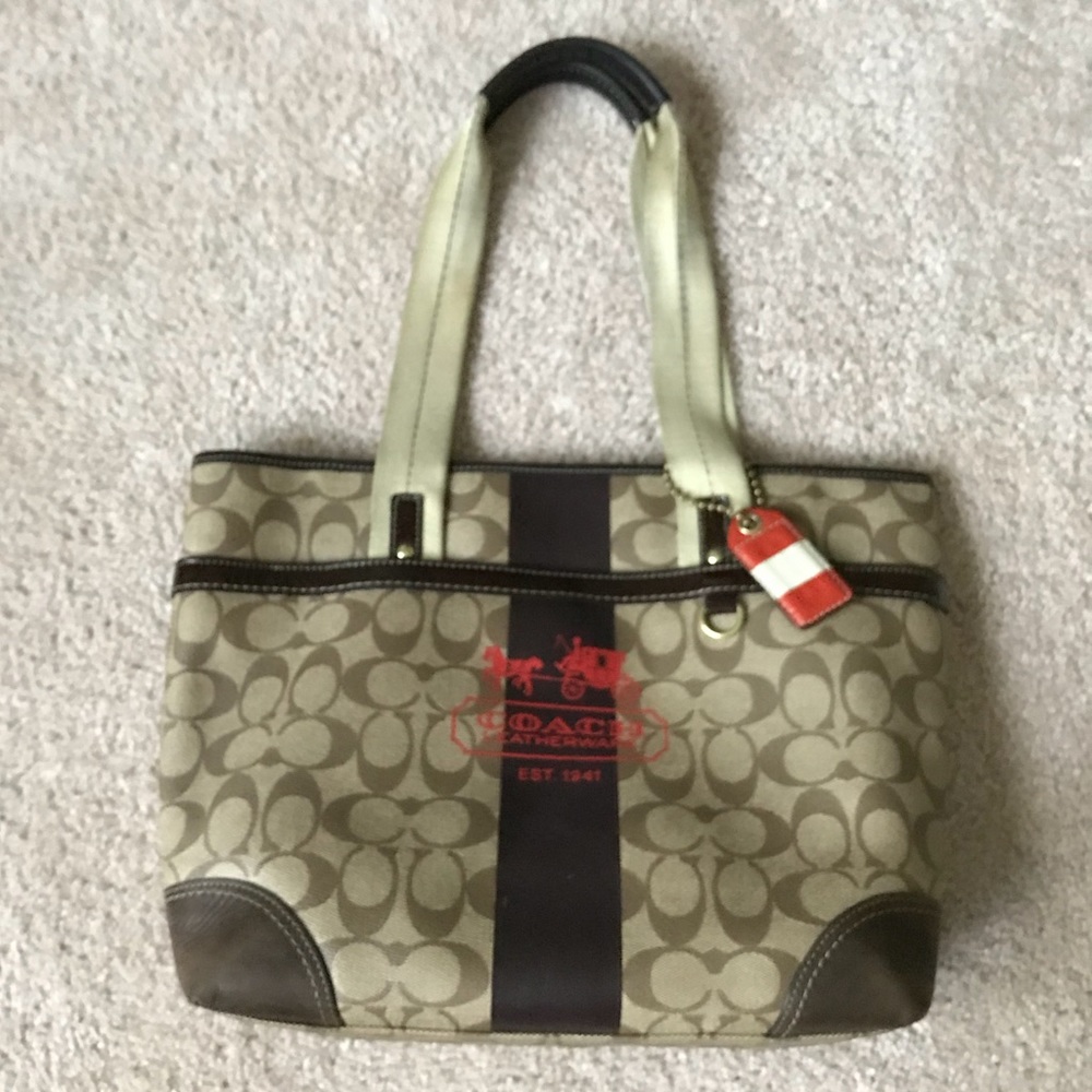 Coach Signature Heritage Stripe Tote